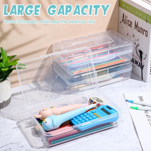 Patelai 30 Pcs Large Capacity Pencil Case Bulk Clear Hard Plastic Pencil Box Organizer with Snap Tight Lid Stackable Crayon Storage Box for Kids School Classroom Home Office 2 Style (Transparent)