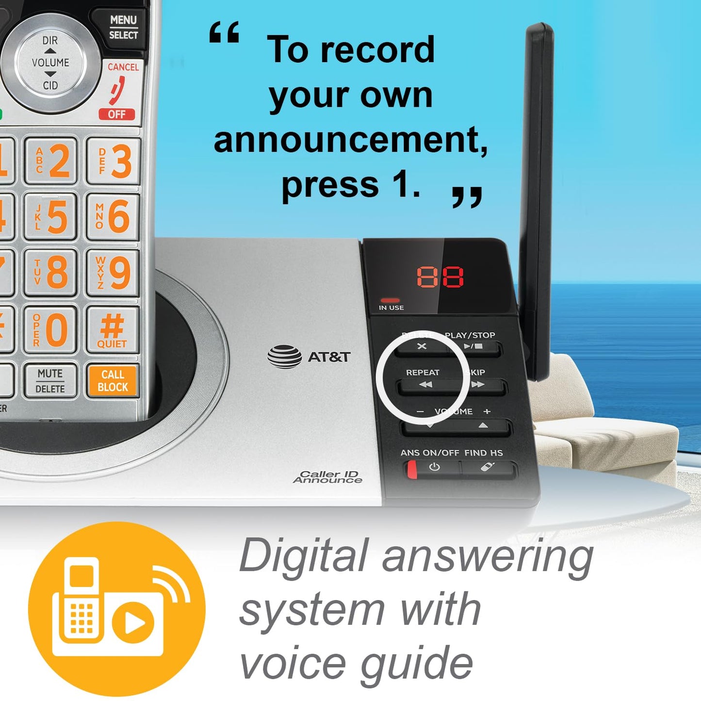 AT&T CL82207 DECT 6.0 2-Handset Cordless Phone for Home with Answering Machine, Call Blocking, Caller ID Announcer, Intercom and Unsurpassed Range, Silver
