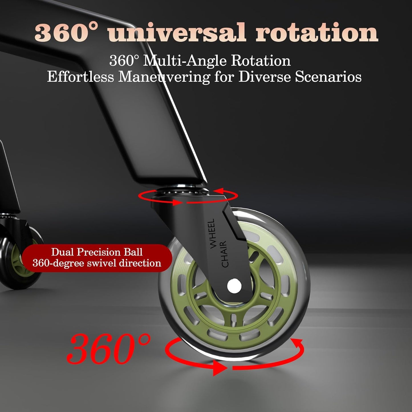 Skiennix Office Chair Wheels - 3" Rubber Casters with 7/16" Stem | Universal Fit for Rolling Chairs - Set of 5 (Green)