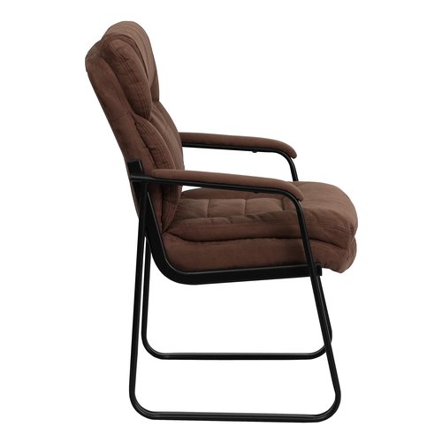 Flash Furniture Isla Brown Microfiber Executive Side Reception Chair with Lumbar Support and Sled Base