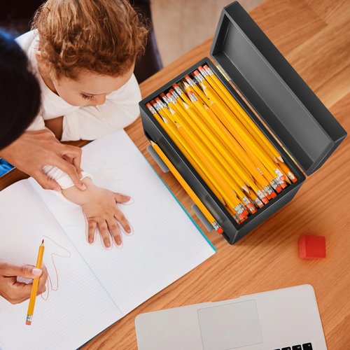 Aigybobo Pencil Dispenser for Classroom, Wooden Pencil Holder for Desk, Teacher Must Haves for Organization and Storage, Pencils Straw Dispenser for Classroom Office Kitchen Restaurant (Black)