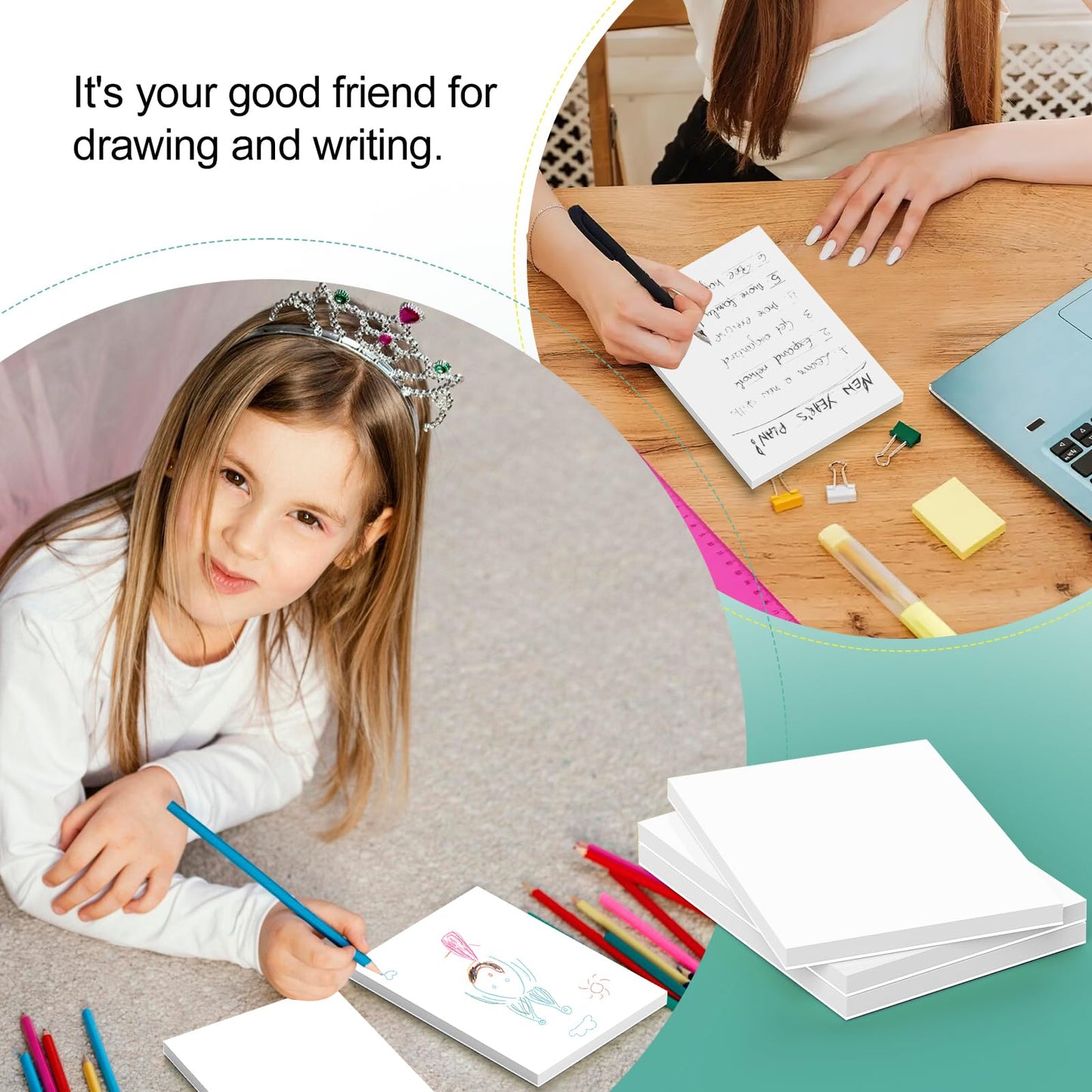 Note Pads - Memo Pads - Blank Scratch Pads - Small Notepad Writing Pads for Taking Notes and Task Allocation – Easy to Peel – 80gsm Papers with Cardboard Backing – 50 Sheets – Pack of 6 – (4" x 6")