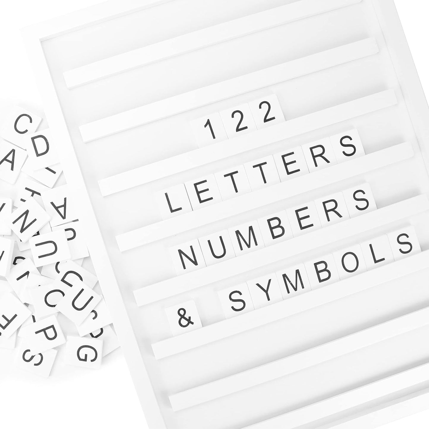 Stiles Tile Letter Board Sign Set - 23"x17" Wooden Message Board with 122 Changeable Letters & Numbers | White