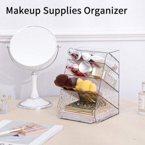 FABROK Pen Holder Desk Organizer, Clear Desktop Stationary Organizer, Plastic Art Supplies Storage Rack for Home, School, Office(Large)