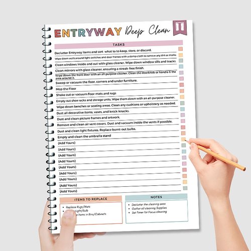 ADHD Cleaning Checklist can be edited，Home cleaning plan time management manual，Customizable cleaning checklist notebook，ADHD friendly task manager with pre filled and blank templates
