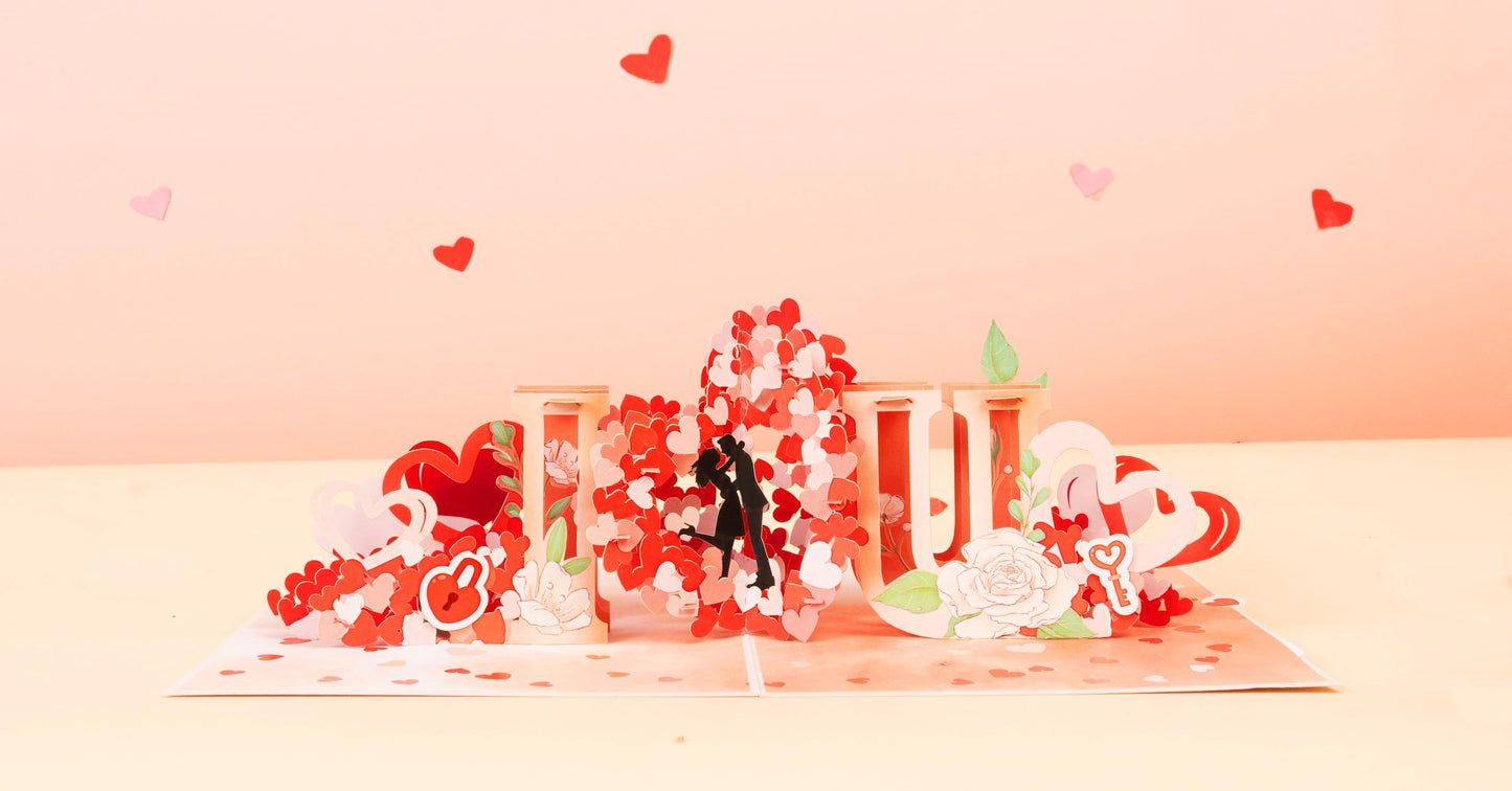 PQ Bees Pop Up Anniversary Cards, Valentines Day Cards, 6x8in Wedding Anniversary Card, 3D Romantic Gift for Her, Him, Husband, Wife, Couple, Birthday Card (Heart U)