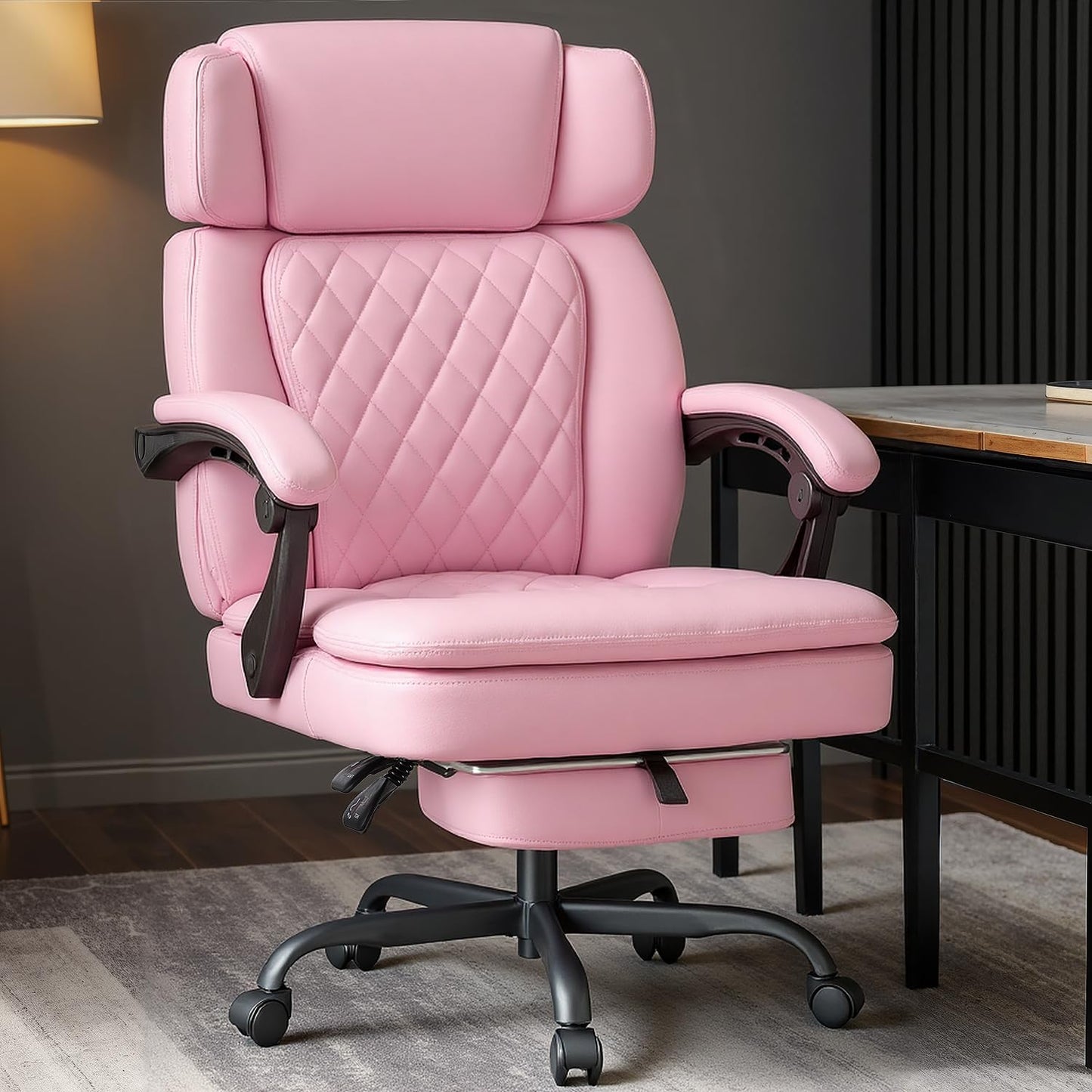 400lbs Executive Office Chair with Foot Rest for Heavy People, Ergonomic Big and Tall Desk Chair with Adjustable Headrest, High Back PU Leather Comfy Heavy Duty Computer Chair with Spring Cushion