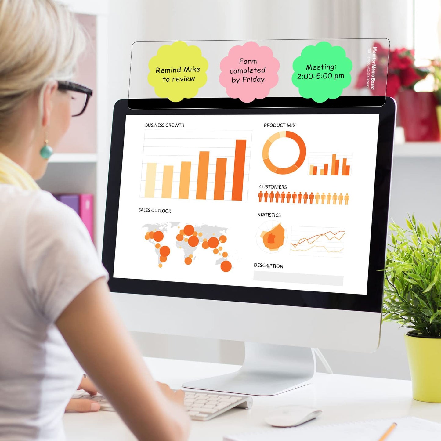 Zonon 8 Pieces Monitor Memo Board, Memo Boards for Computers Transparent Acrylic Monitor Side Panel Office Desk Accessories Desktop Computer Sticky Note Holder for Office Home Work Desk