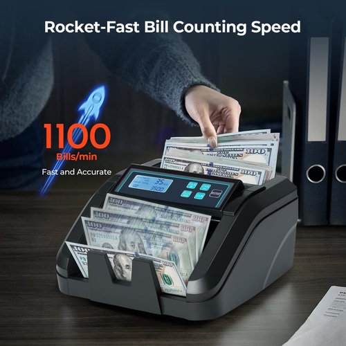 MUNBYN IMC51 Money Counter Machine - Fast 1100 Bills/Min with UV/MG/IR Detection | LCD Display (Black)