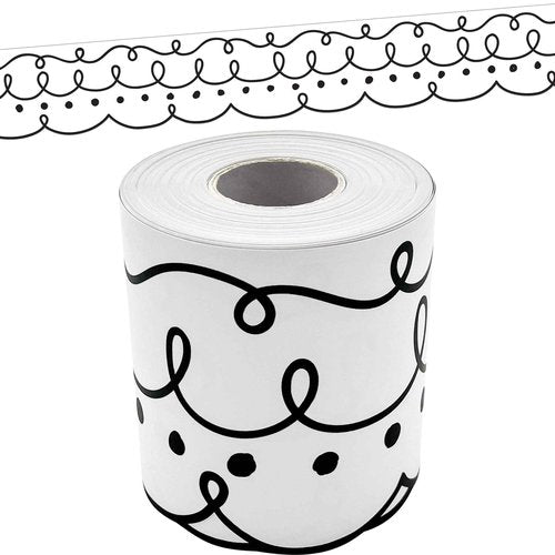 White Shiplap Better Than Paper® Bulletin Board Roll and Teacher Created Resources Squiggles and Dots Die-Cut Rolled Border Trim