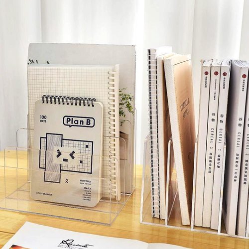 Halyuhn Acrylic File Organizer, 4Sections Clear Desk Organizer for Home Office, Desktop File Folder, Acrylic Mail Organizer Countertop for Notebook, Document and Paper, Clear File Holder,1Pcs