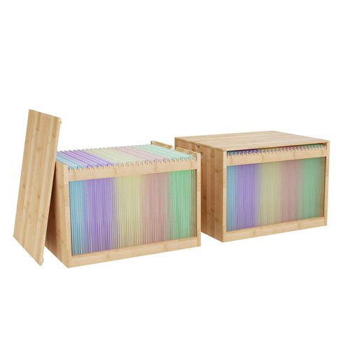 LONTAI Bamboo Hanging File Boxes with Lids 2 Pack, File Organizer Box for Letter/Legal File, File Box with Hanging Folders Acrylic Light Easy Assembly File Storage Boxes for Home Office, Natural