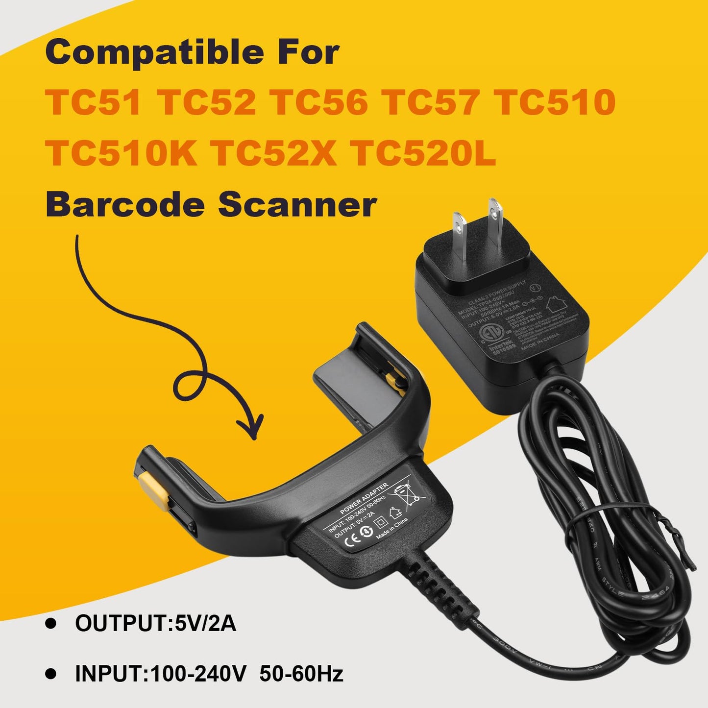 for Zebra Scanner TC57 Charger Cable: Wall Adaptor Charging for Zebra for Symbol PDA TC51 TC52 TC56 TC57 TC510 TC510K TC52X TC520L Handheld Barcode Scanners