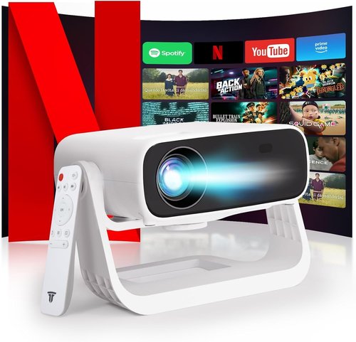 Wielio Smart Projector with WiFi 6 and Bluetooth Built-in Apps - 4K Support Portable Bedroom Mini Projector Native 1080P , 2025 New Auto Keystone & Zoom Home Theater Cinema Movie Proyector, 120° Stand
