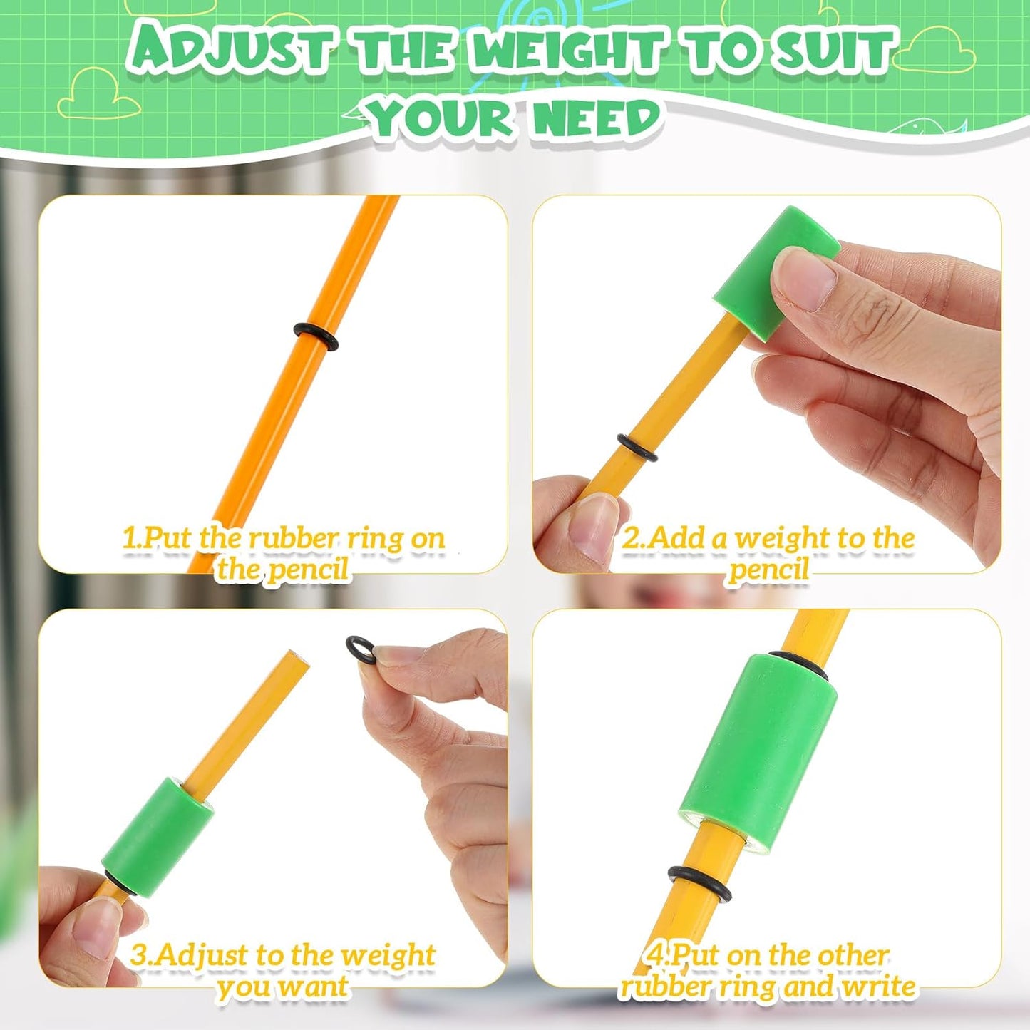 Skiennix Pencil Weights - Handwriting Aid for Kids & Special Needs | Adjustable 0.2-0.7 oz, Soothing Tones