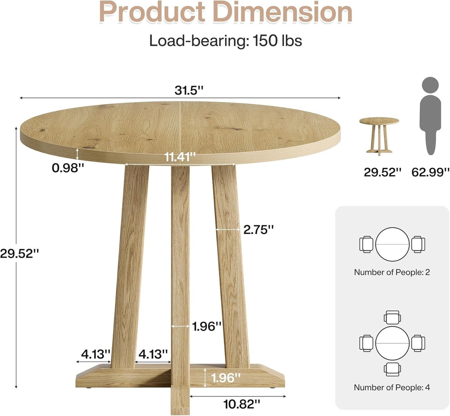 Tribesigns Round Conference Table - Sturdy 31.5" Meeting Table for 2-4 People | Natural Wood Finish