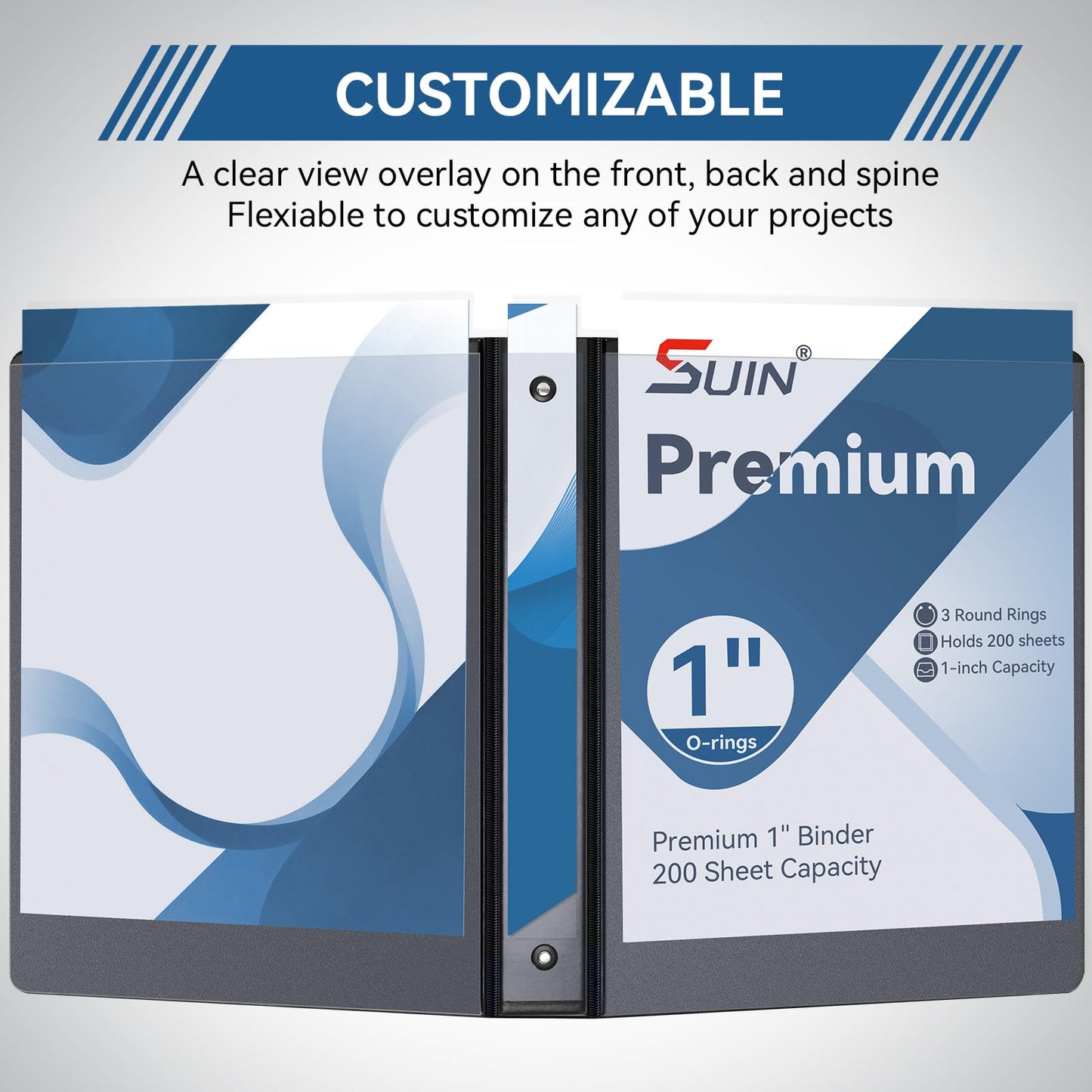 SUIN 1-inch 3 Ring Binder with 2 Interior Pockets, 1''Durable Binders Holds US Letter Size 8.5'' x 11'' Paper - Versatile Binders for Office, Home, and School Use, 6 Pack Black