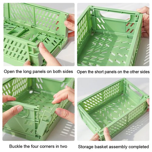 Dotbengc Small Storage Crates, Plastic Folding Baskets, Foldable Storage Bins, Stackable Collapsible Crates for Desk Organizing, Pastel Cute Basket Containers for Bedroom Home Office Organizer, 4Pack