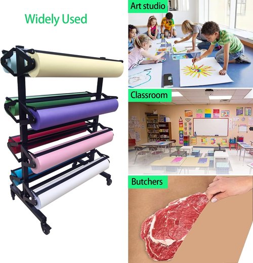 Art Paper Roll Dispenser Stand | Heavy-Duty Butcher Craft Paper Holder for Classroom - Holds 8 Rolls Up to 36 Inches Wide