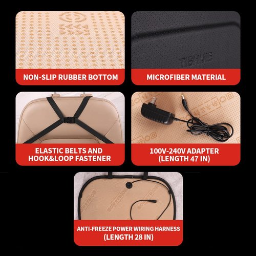 TISHIJIE Heated Seat Cushion for Office Chair with Temperature Control and Timer, Back and Seat Heating - for Office/Home Use