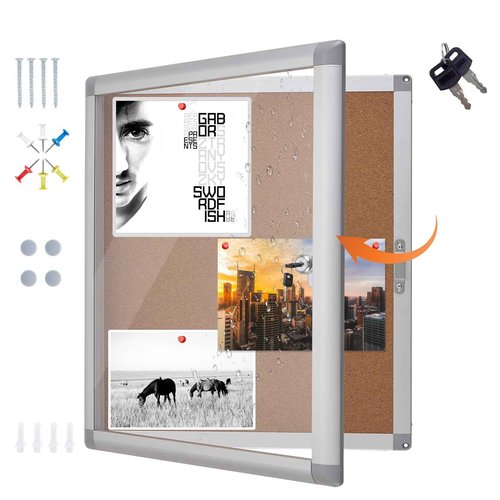 YOKUGO 20"x16" Outdoor Bulletin Board Weatherproof, Aluminium Frame Enclosed Bulletin Board with Locking Door, Tamper-Proof Dispaly Case Lockable Corkboard for School, Office, Hospital, Store