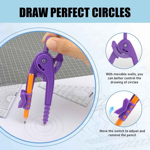 60 Pieces Compass Geometry Tool Multicolour Math Compass Drawing Compass for Geometry Plastic Geometry Compass with Pencil for Student Classroom School Office Drafting Art Drawing (4 Colors, 60 PCS)
