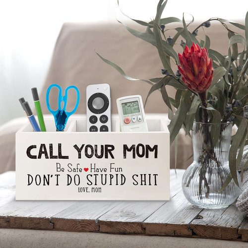 URLLUAE Funny Call Your Mom Wooden Pen Pencil Holder for Office Desk Accessories, Gifts for Freshman Son Daughter College Students Makeup Brush Toothbrush Holder Organizer for Bathroom