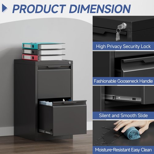 PIYAZEE 2 Drawer File Cabinet with Lock, 17.8" D Small Filing Cabinet for Home Office, Metal Vertical File Cabinets, Deep File Cabinets for Legal/Letter Size File, Easy Assembly