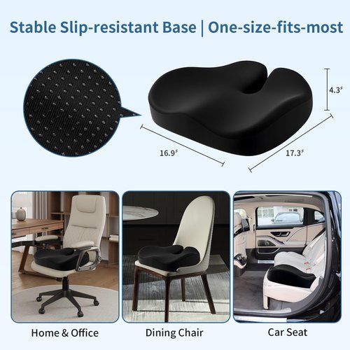 HANQIMER Dense Memory Foam Seat Cushion for Tailbone Pain Relief - Orthopedic Coccyx Support for Hemorrhoid & Sciatica - Fits Wooden/Office Chairs & Home