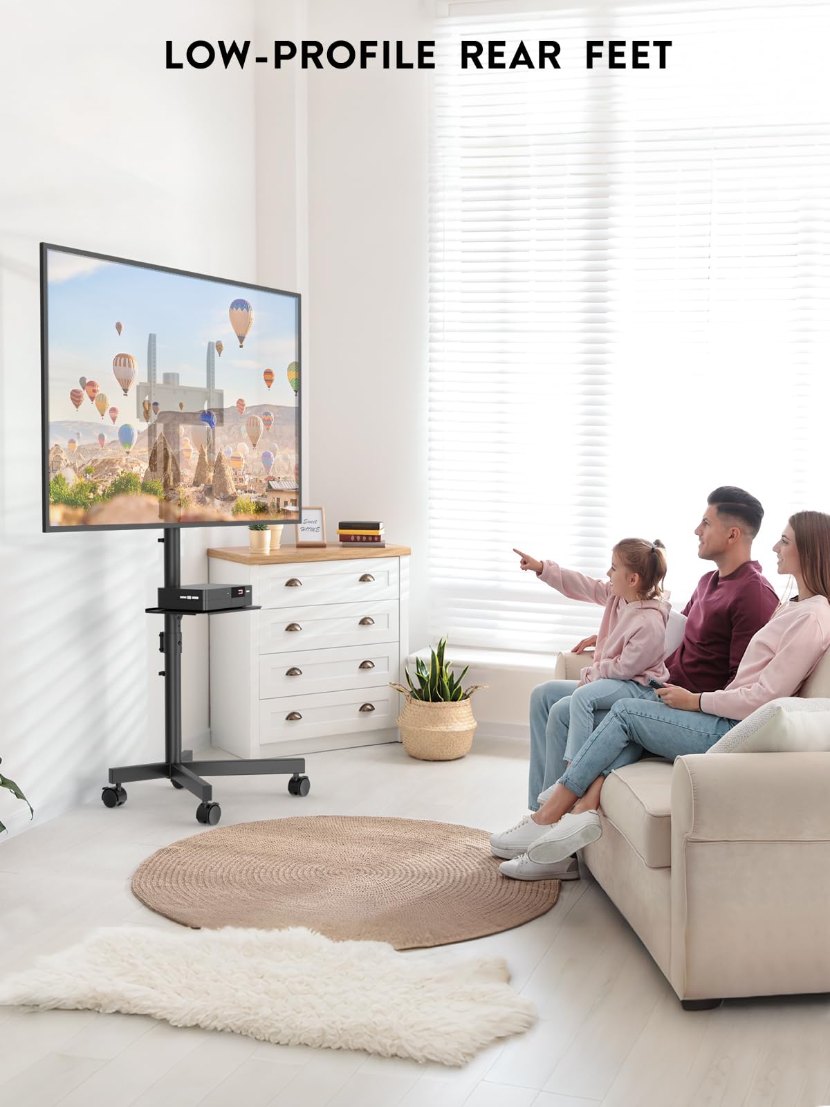 BONTEC Mobile TV Stand for 23-65 Inch TVs, Rolling TV Stand with Locking Wheels, Adjustable Height, Media Shelf, Outdoor TV Stand Max VESA 400x400mm, Holds Up to 88lbs