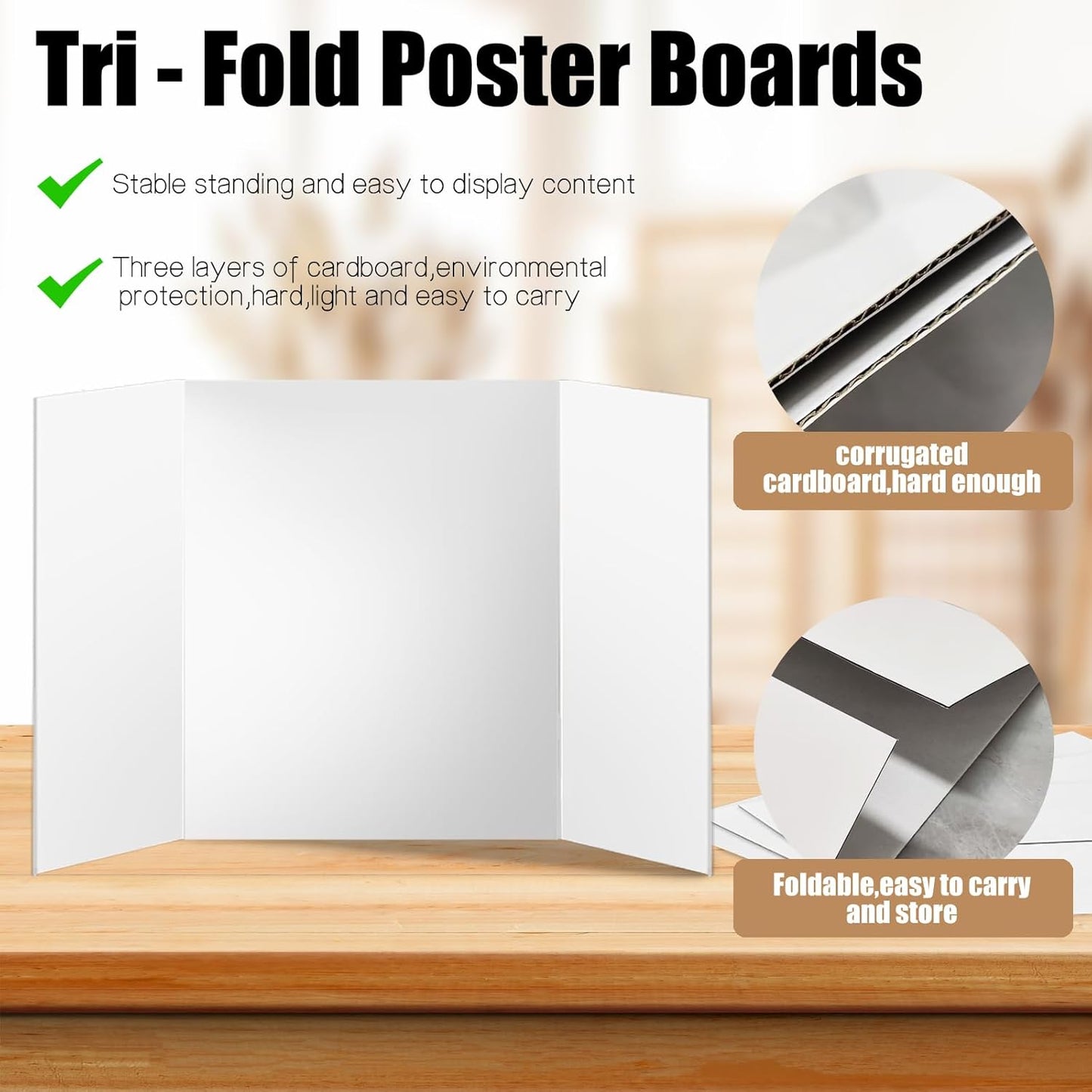Trifold Poster Board by Regine Switzerland - 26x17 Inches White Corrugated Display Boards | 4-Pack for School & Business Projects