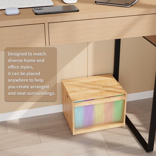 LONTAI Bamboo Hanging File Box with Removable Lid, File Organizer Box for Letter/Legal File, Acrylic File Box with Hanging Folders Light Easy Assembly File Storage Boxes for Home Office, Natural