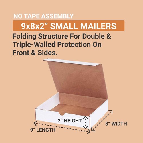 BOX USA Small Shipping Boxes 9"L x 8"W x 2"H, 50-Pack | Cardboard Box Crush-Proof Carton for Mailing, Storing, Package, Gifts, Crafts, Business or Home, White 9x8x2 982