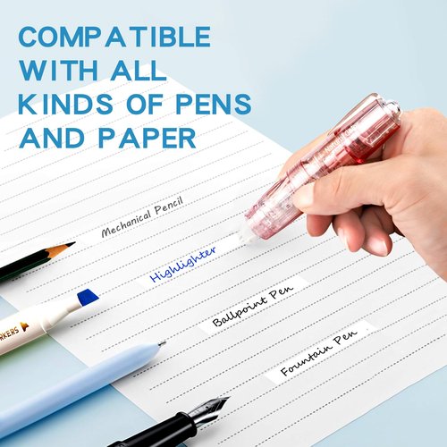 HOPESEER White Retractable Correction Tape, 4PCS Correction Dispensers Pre-Loaded, Cute Pull-Out Pen-Shaped Applicator, Anti-Break Tape for Office Supplies (Transparent, Green, Pink, Purple)