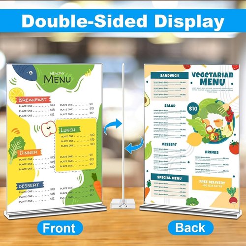 EHWINE Acrylic Sign Holder - 10 Pack Double-Sided Tabletop Display Frames | 5.5 x 8.5 Inches, Clear