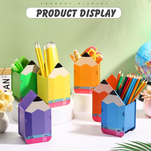 AmazingSpark 6 Pcs Pencil Shaped Holder Wooden Pencil Dispenser Storage Organizer Container Pen Cup Stationery Pot for Back to School Teachers Office Desk Gift Classroom Supplies (Rainbow Color)