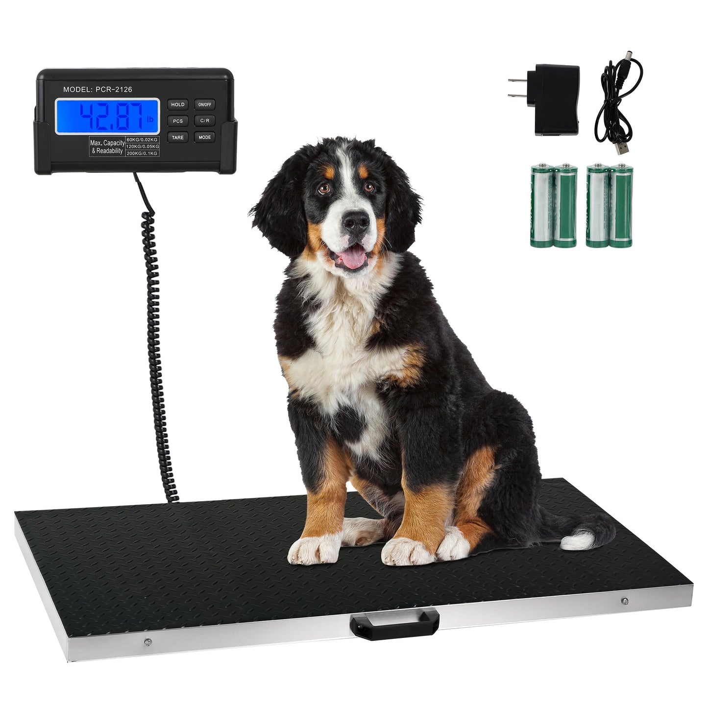 Houseables Dog Scale, Dog Scale for Large Breed, Pet, 440 LB, Livestock, Pet Weight, Animal, Veterinary, Sheep, Goat, Pig, Shipping, Packages, Weighing, Puppy, Vet, Heavy Duty, Digital, 41x21 Platform