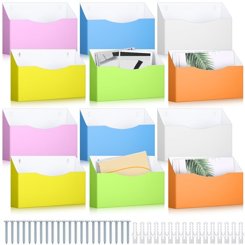 Fuyoooo 12 Pcs Single Pocket File Holder Wall Mount Magazine Holder Bulk Wall Hanging File Organizer with Screw Cardboard Classroom Mailbox Organizer School Office Mail Magazine Letter Paper Folder
