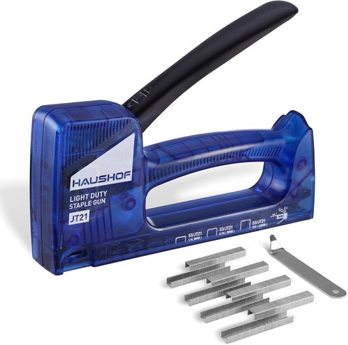 HAUSHOF Light Duty Staple Gun - Upholstery Tool with 800 JT21 Staples & Remover | Fits 1/4'', 5/16'', 3/8''