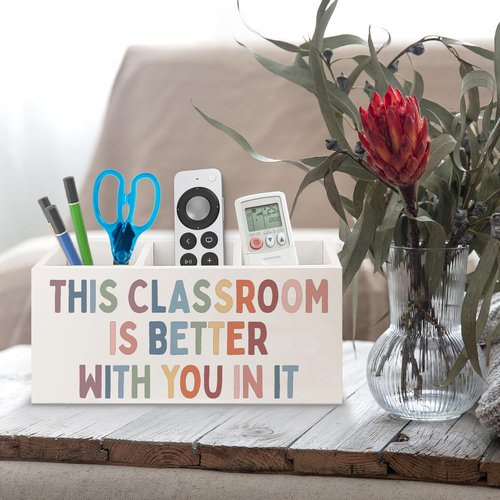 URLLUAE Boho Classroom Wooden Pen Pencil Holder for Desk Accessories, Back to School Supplies for Students College Boys Girls Teachers First Day of School, This Classroom Is Better with You in It