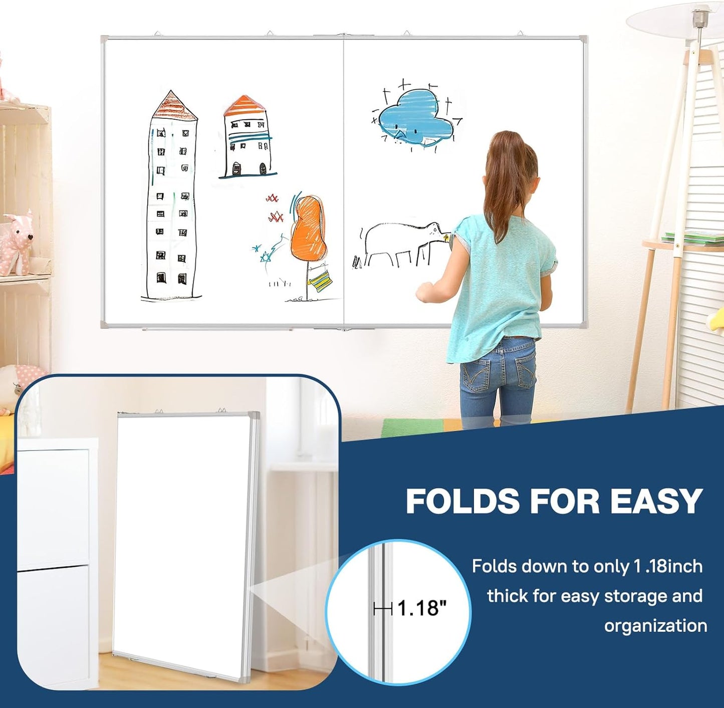 WALGLASS Large Dry Erase Board - Double-Sided Magnetic Whiteboard, 60" x 48" for Office & Home
