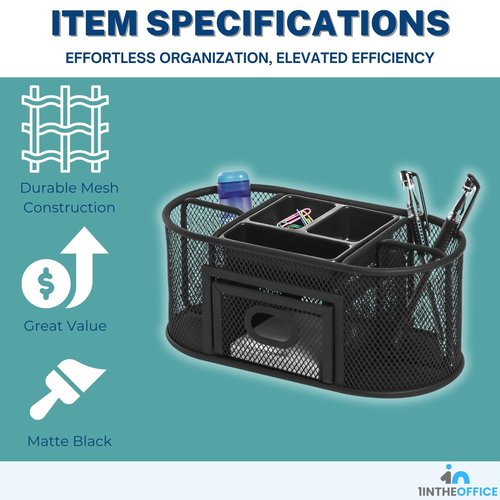 1InTheOffice Desk Caddy Organizer, 7-Compartment Mesh Wire Top Organizer, Black
