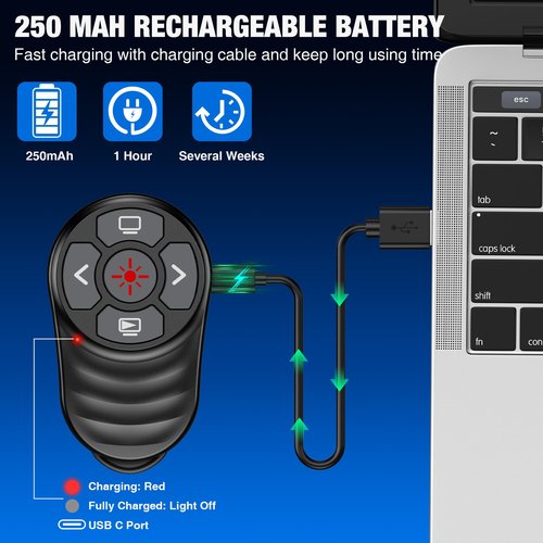 Wireless Presentation Clicker Rechargeable, Finger Ring Powerpoint Clicker with Red Laser Pointer, Presenter Remote PPT Clicker for Powerpoint Presentations for Mac Computer Laptop