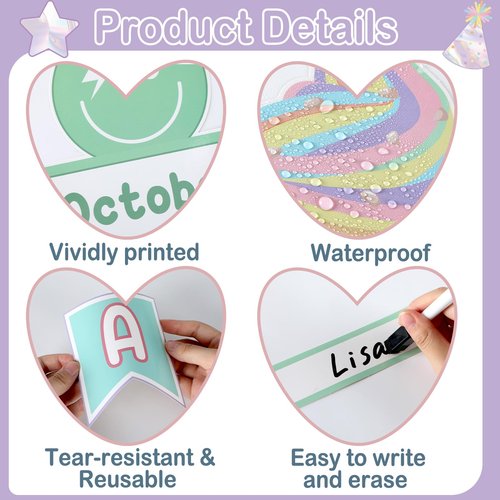 Pastel Smile Face Birthday Bulletin Board Set Happy Face Classroom Bulletin Board Decors Happy Birthday Nameplates Cake Paper Cutouts for Back to School Classroom Chalkboard Wall Door Teacher Supplies