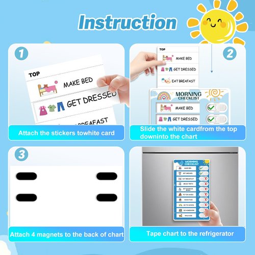 Upgraded Slider 3 in 1 Bedtime/Morning/Weekly Routine Chart for Kids, Magnetic Chore Chart for Kids with 99 Stickers, Cute Visual Schedule for Kids with Autism, ADHD Tools for Kids