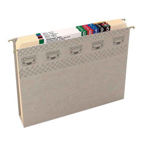 Smead TUFF Extra Capacity Box Bottom Hanging Folder, 2" Expansion, 1/3-Cut Easy Slide Tab, Letter Size, Steel Gray, 18 Per Box (64240)