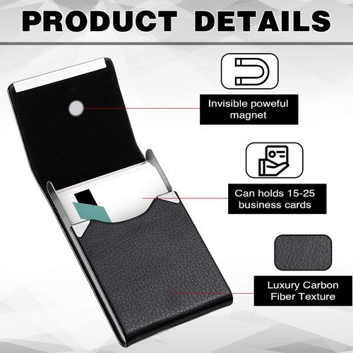 Yexiya 6 Pcs Leather Business Card Holder Case PU Leather Business Pocket Card Holders Wallet with Magnetic Closure for Men Women Office Gifts, Black