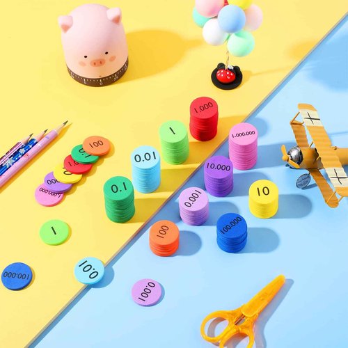 Kingdder Place Value Disks 10 Decimals to Whole Numbers Counting Chips for Kids Base 10 Place Value Manipulatives Math Counters Discs Set for Elementary School Math Supplies(3000 Pcs)