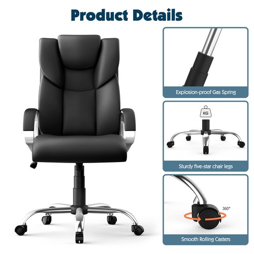 AYEASY Office Chair, Ergonomic Home Office Chairs Heavy Duty Leather Executive Chair, Big and Tall Office Chairs High Back Computer Gaming Chair with Arm Padded, with 360 Degree Swivel Wheels, Black