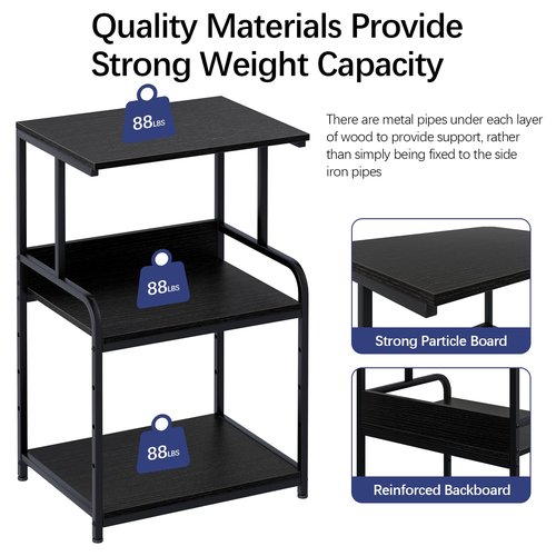 Arbuxzuy Printer Stand with Storage Shelf,3 Tier Printer Cart with Wheels,Mobile Printer Table for Home Office,Stands for Heat Press Scanner Fax,Industrial Style (Black)